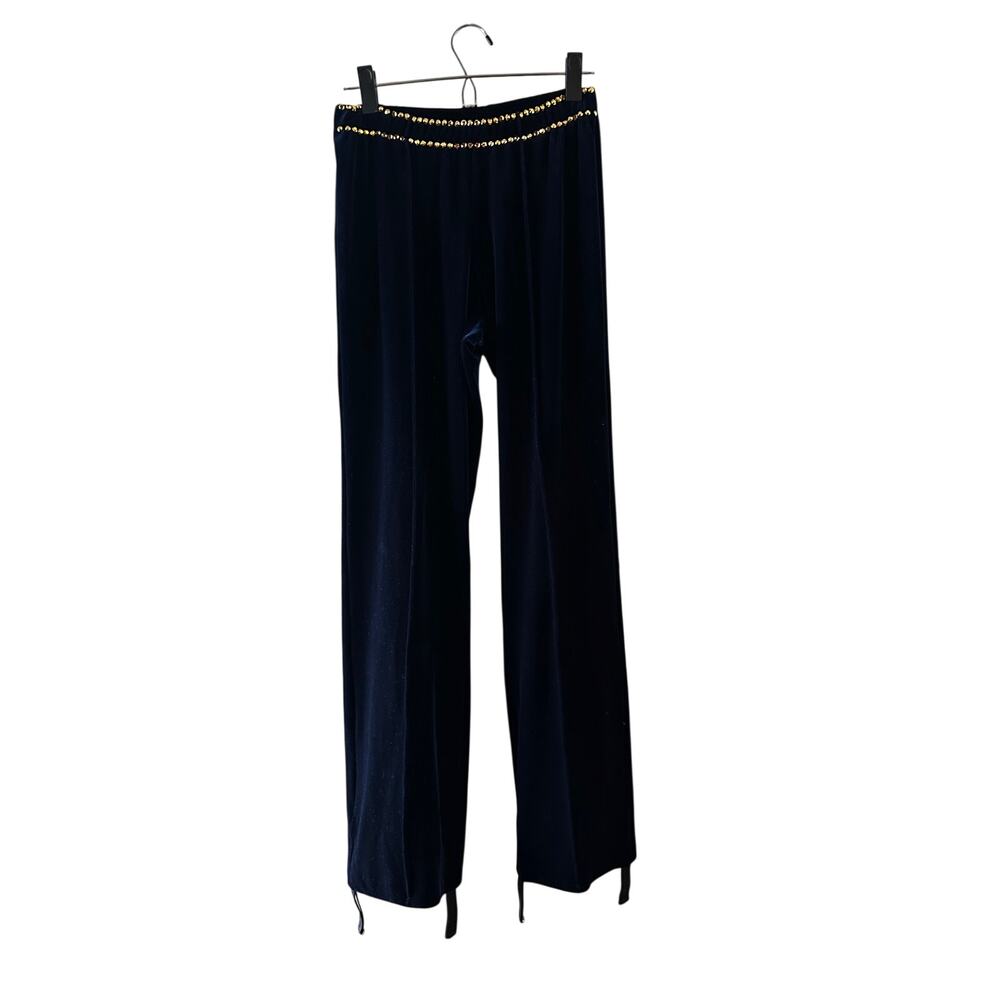 Freida B Navy Blue Gold Beaded Waist Velour Skating Pants Women Sz S